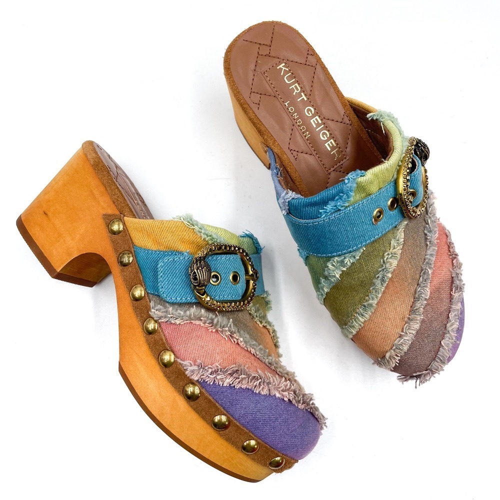 Kurt Geiger Multicolor Denim Patchwork Clog Mules